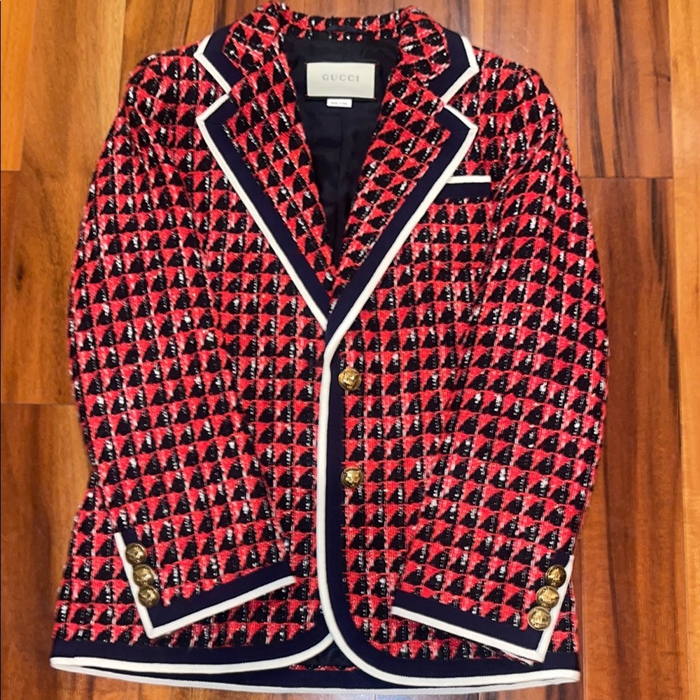 Gucci Red and Black Patterned Blazer